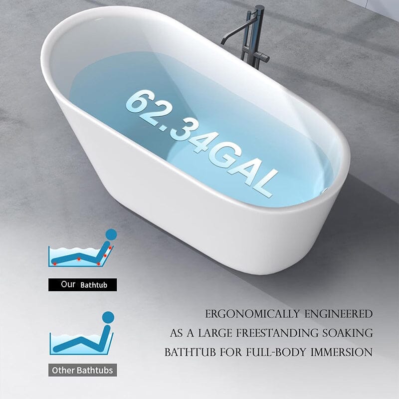 61&quot; Acrylic Single Slipper Freestanding Soaking Bathtub Glossy White