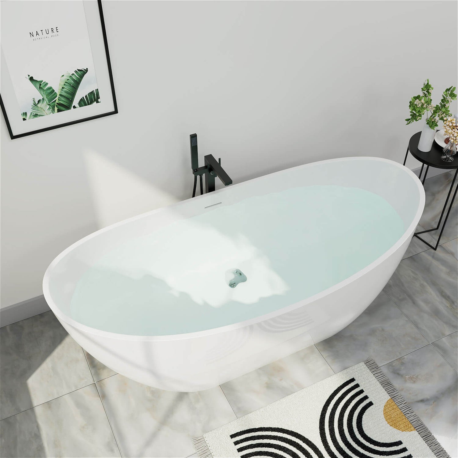 62 inch Acrylic Double Slipper Bathtub Glossy White