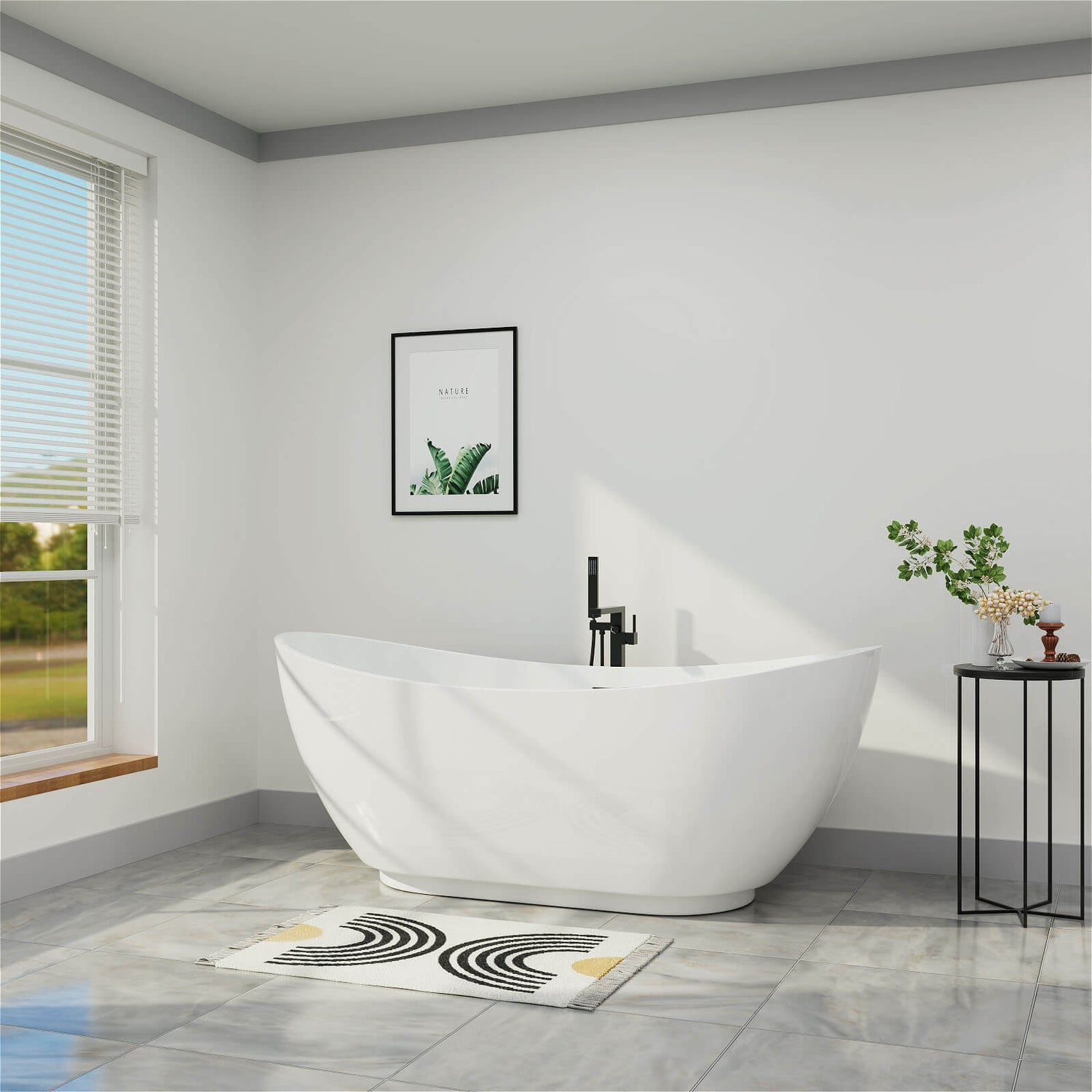 62 inch Double Slipper Freestanding Bathtub Glossy White