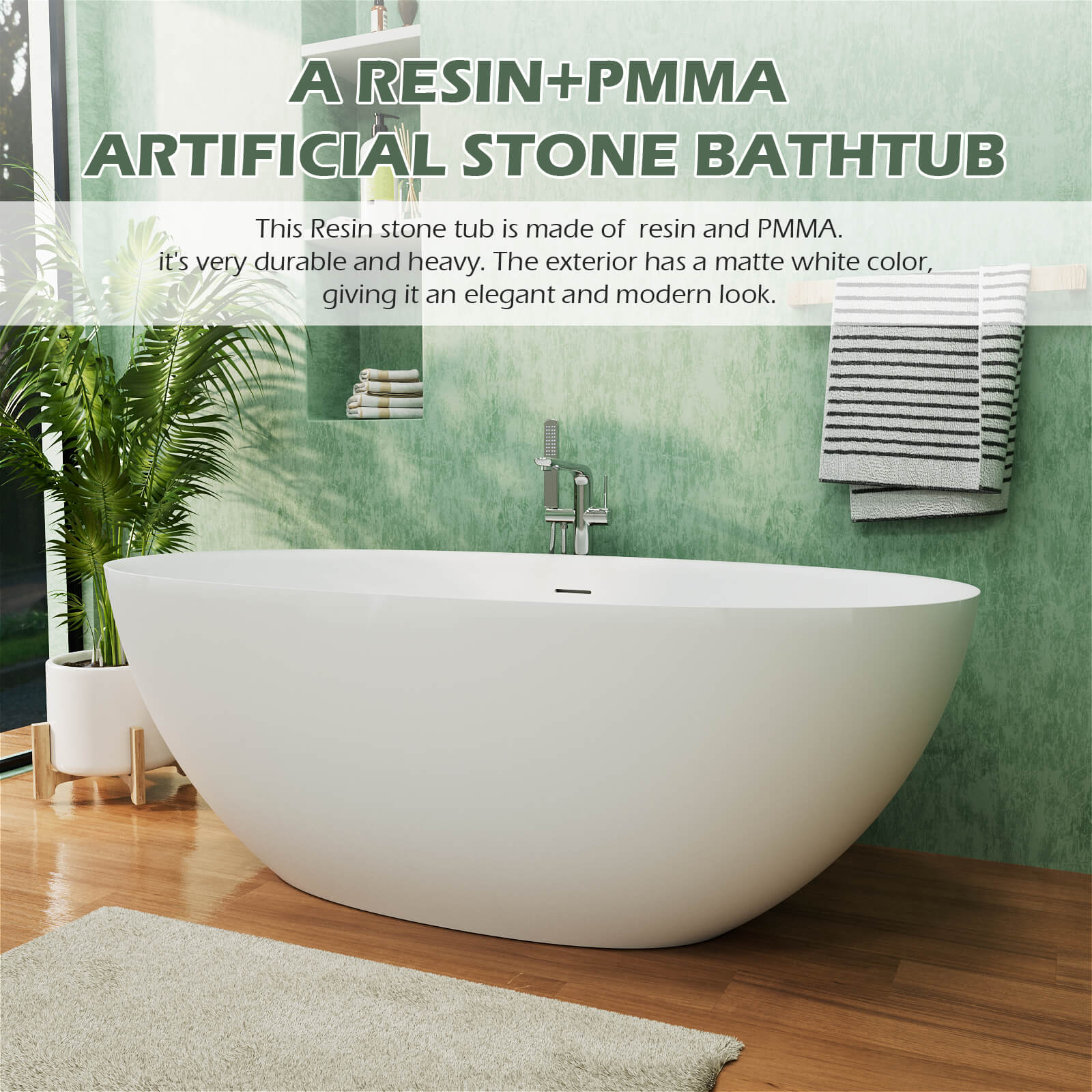 63 Inch Contemporary Matte White Freestanding Bathtub Material Description