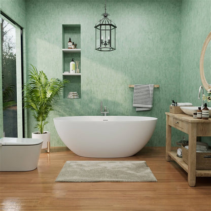 63 Inch Contemporary Matte White Freestanding Bathtub in a Modern Bathroom