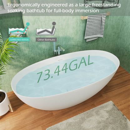 63 Inch Modern Matte White Freestanding Bathtub Water Capacity Description