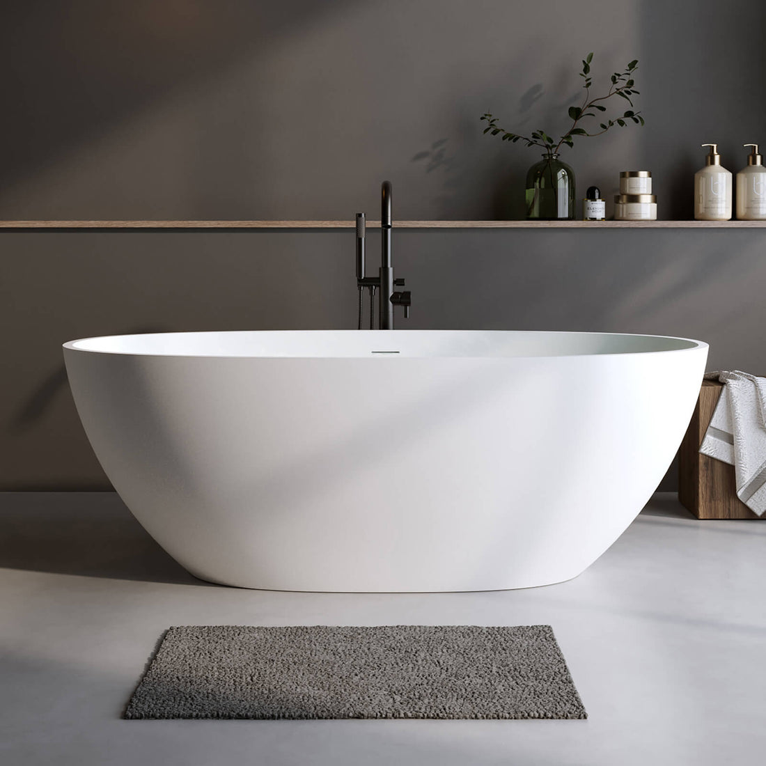 63 in Contemporary Matte White Freestanding Bathtub