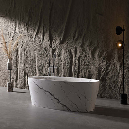 63 in Marble Vein Solid Surface Tub with Ergonomic Backrest