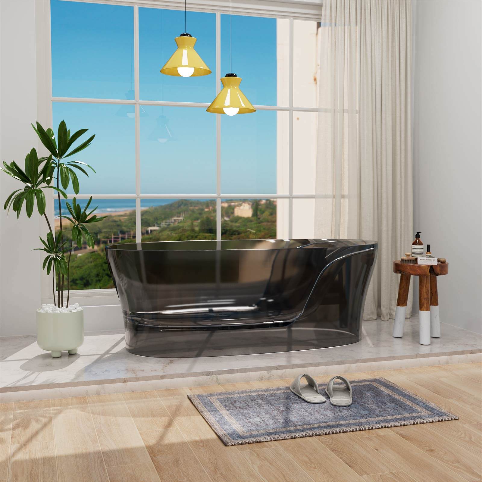63 inch resin freestanding tub for modern bathroom design
