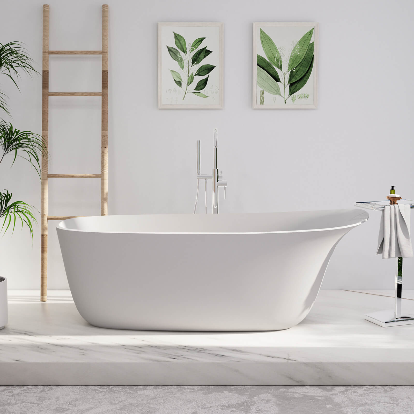 63 inch solid surface slipper bathtub freestanding design
