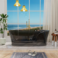 63 inch transparent gray resin soaking tub with built in backrest