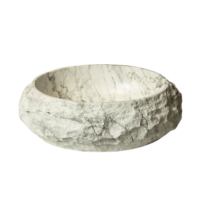 Ivory Stone Pattern Resin Vessel Bathroom Sink oval basin rock-like exterior smooth marble-patterned interior