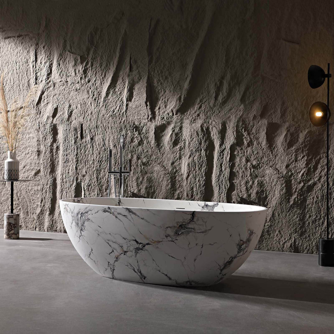 65 IN Luxurious Solid Surface Bathtub with Marble Pattern
