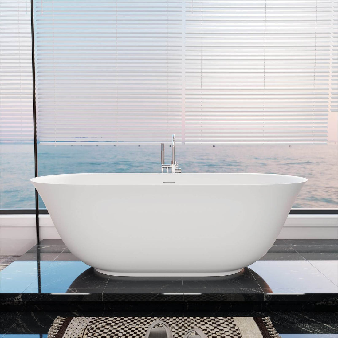 65 in Silky Reclining Solid Surface Freestanding Bathtub