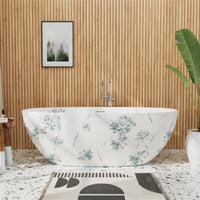 65 inch Floral Patterned Freestanding Tub with Stone Inspired Art Finish