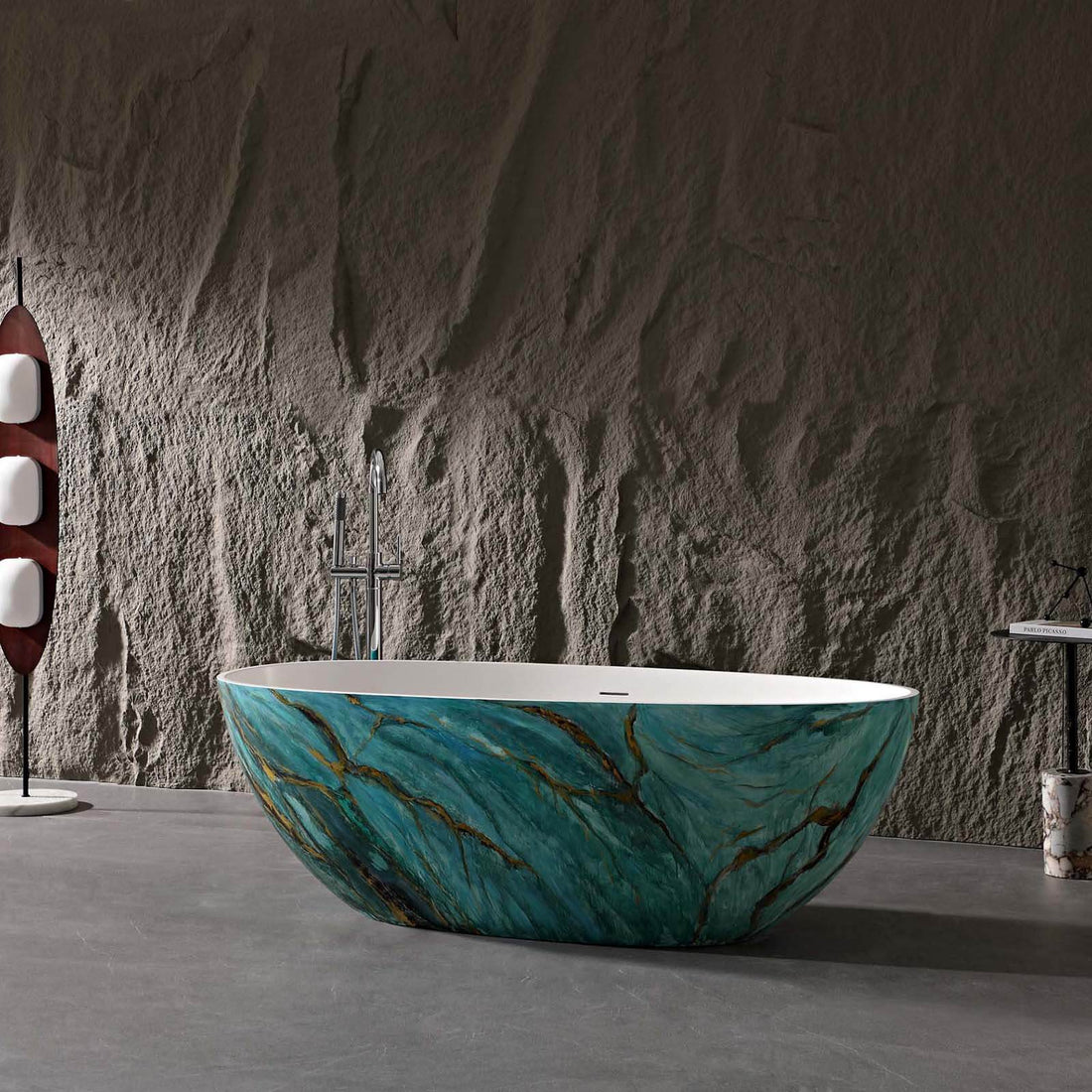 65 inch Freestanding Green Marble Vein Bathtub