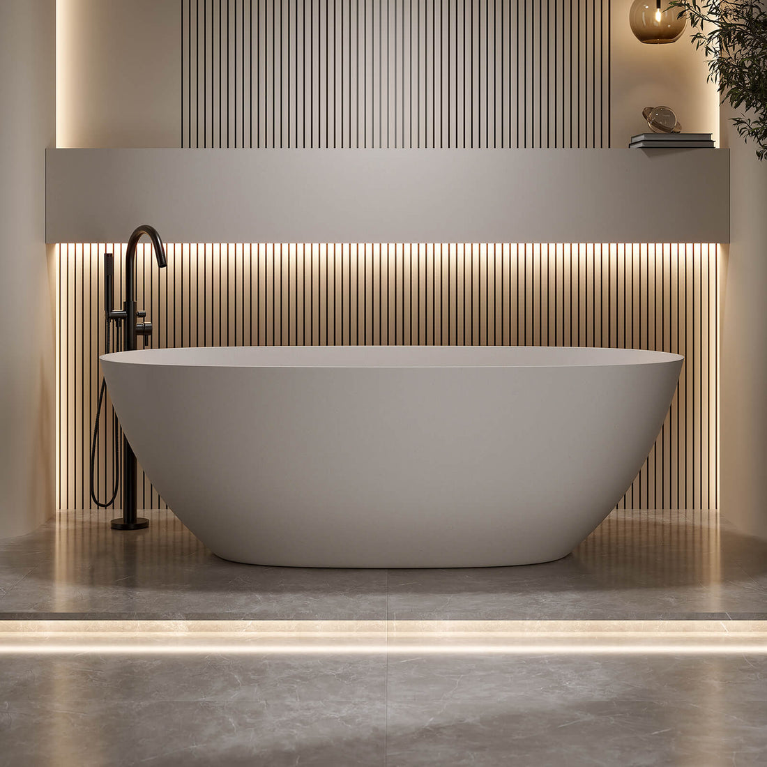 65 inch Oval Beige Solid Surface Bathtub