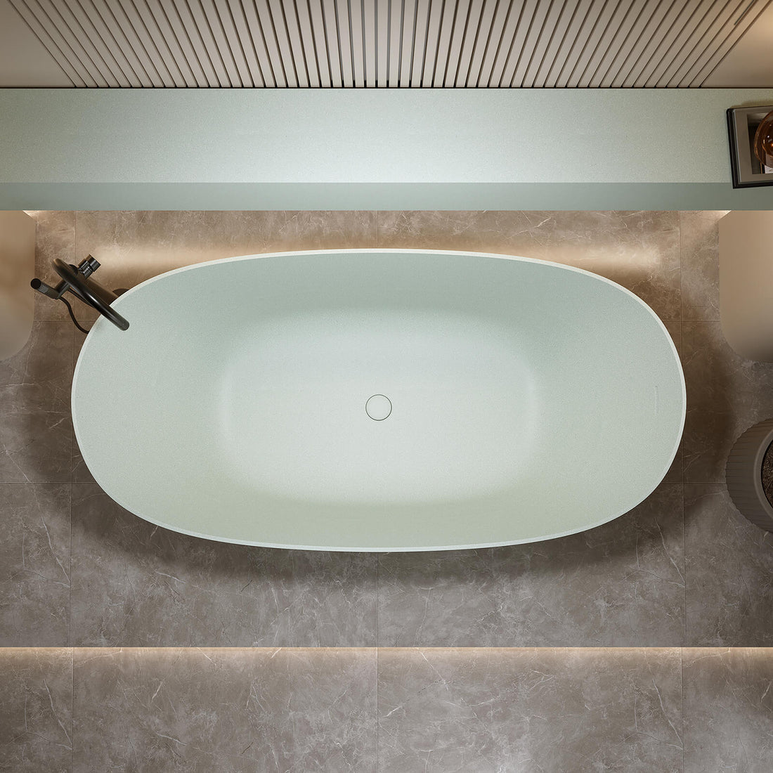 65 inch oval turquoise green freestanding bathtub with ergonomic curves