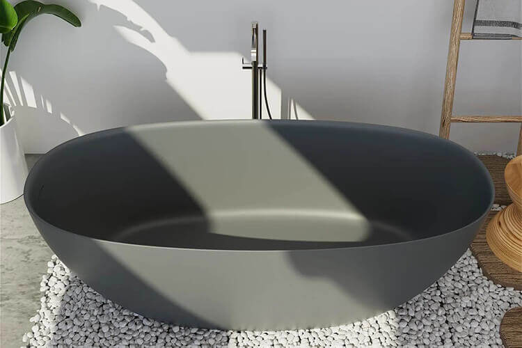 65'' Gray Stone Resin Modern Oval Bathtub