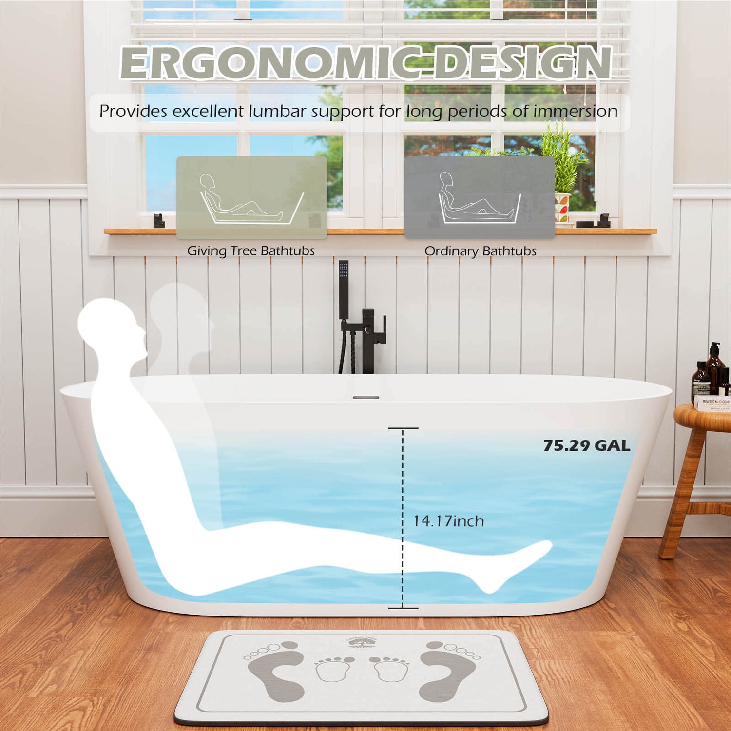 65'' Stone Resin Stand Alone Tub with Pop-up Drain Giving Tee