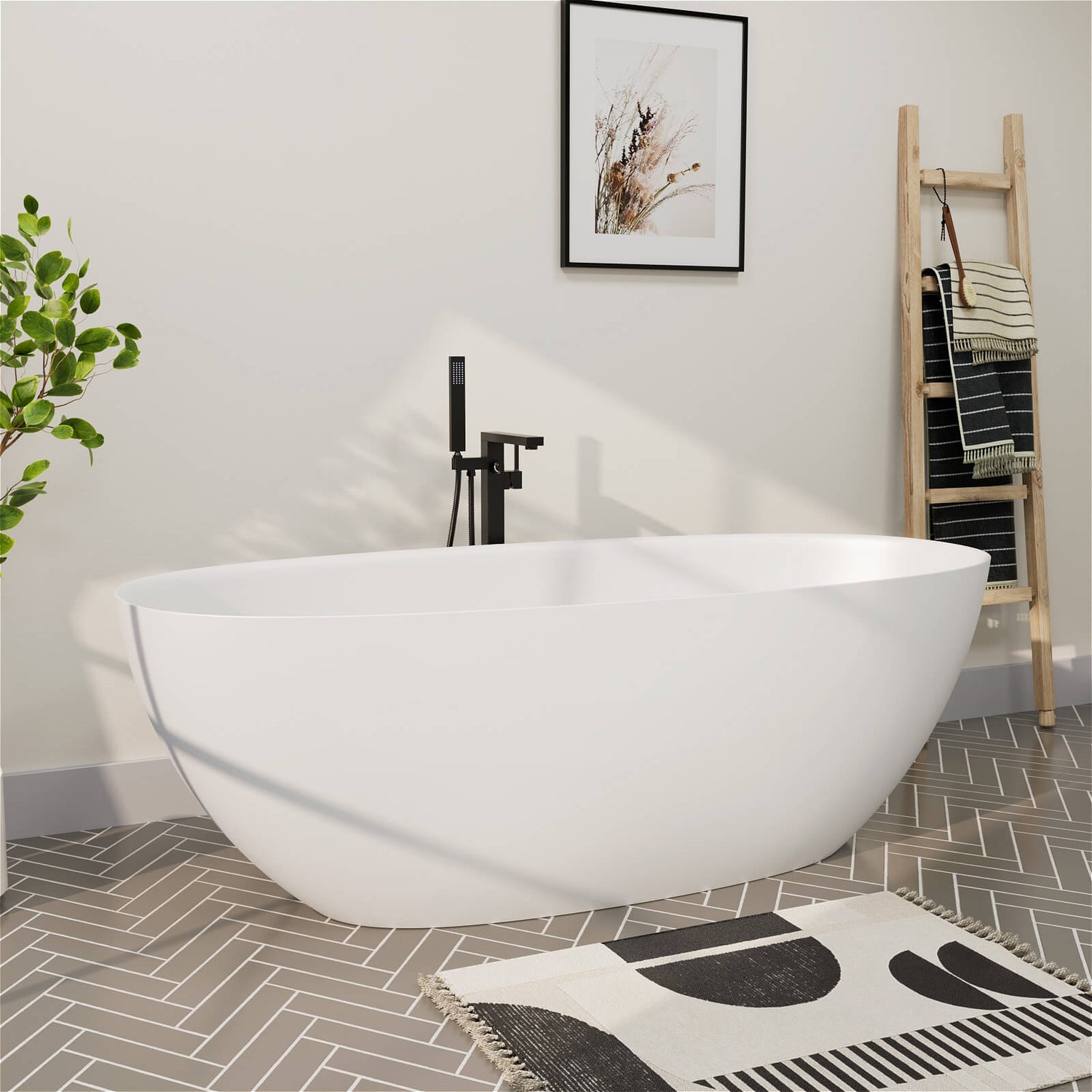 White Oval Soaking Bathtub with Overflow