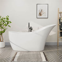66'' Single Slipper Tub Solid Surface Stone Resin Freestanding Soaking Bathtub Comfortable Backrest