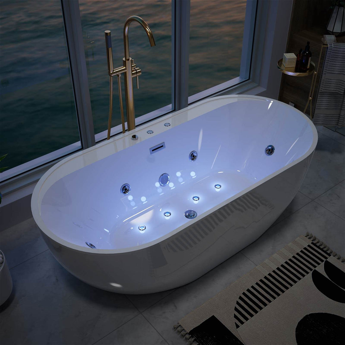 67 IN Air Bubble Freestanding Massage Bathtub