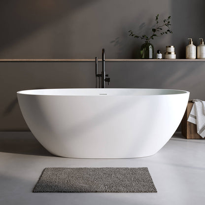 67 in Matte Solid Surface Bathtub with Thick Edge and Pop Up Drain