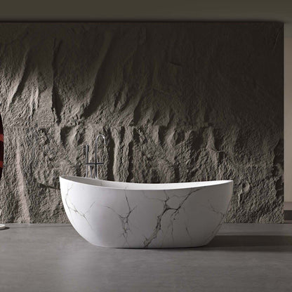 67&quot; Marble Finish Slipper Bathtub with Adjustable Overflow
