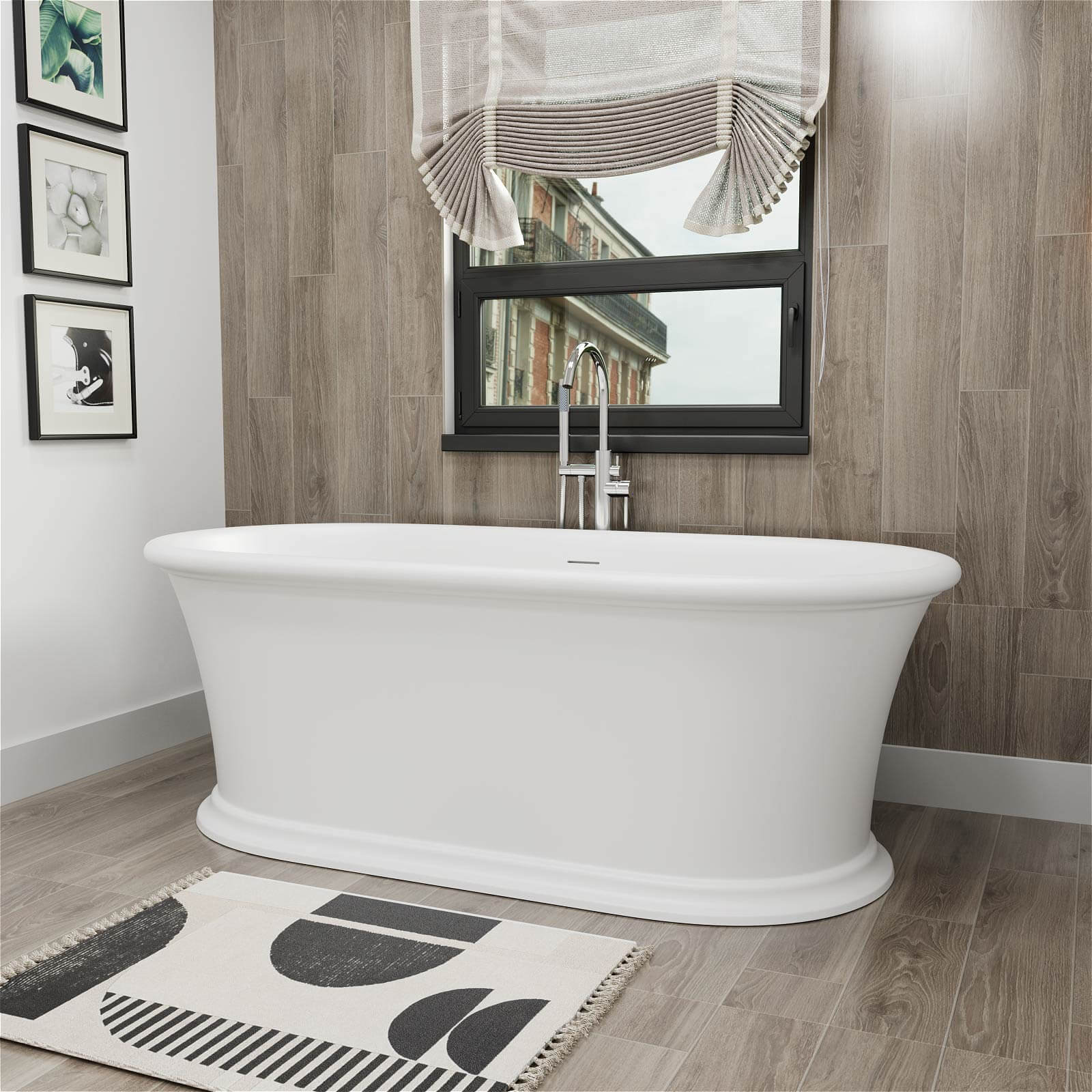 67 inch double ended pedestal bathtub in solid surface resin