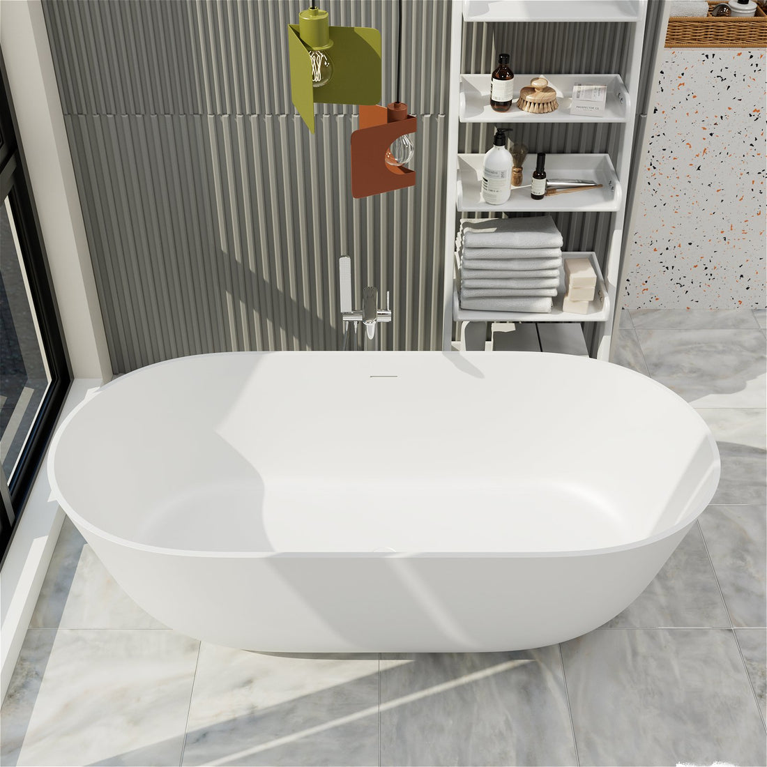 67 inch matte white freestanding bathtub with overflow for modern bathroom design
