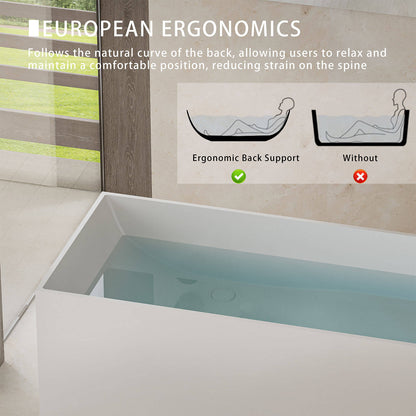 67&quot; Freestanding Rectangular Bathtub with Ergonomic Backrest
