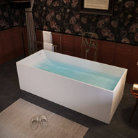67" Freestanding Rectangular Bathtub with Ergonomic Backrest