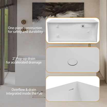 67&quot; Freestanding Rectangular Bathtub with Ergonomic Backrest