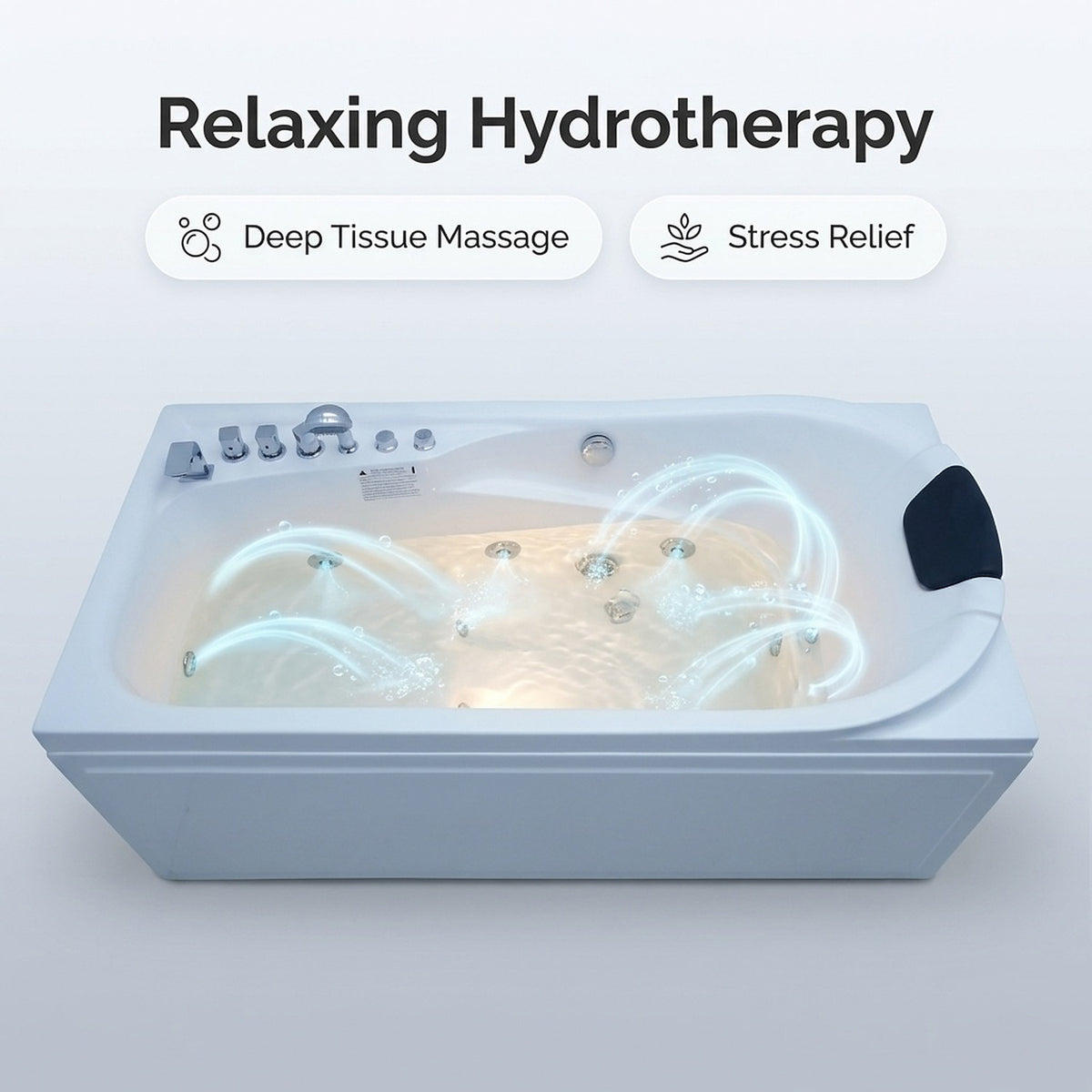 67 inch jetted massage tub relaxing hydrotherapy deep tissue massage stress relief with 8 water jets and underwater LED glow