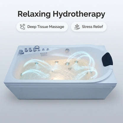 67 inch jetted massage tub relaxing hydrotherapy deep tissue massage stress relief with 8 water jets and underwater LED glow