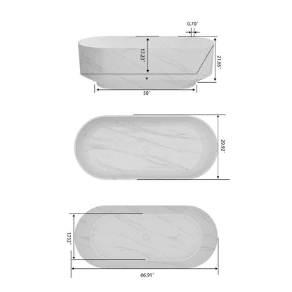 67 inch matte white oval bathtub dimension diagram with measurements