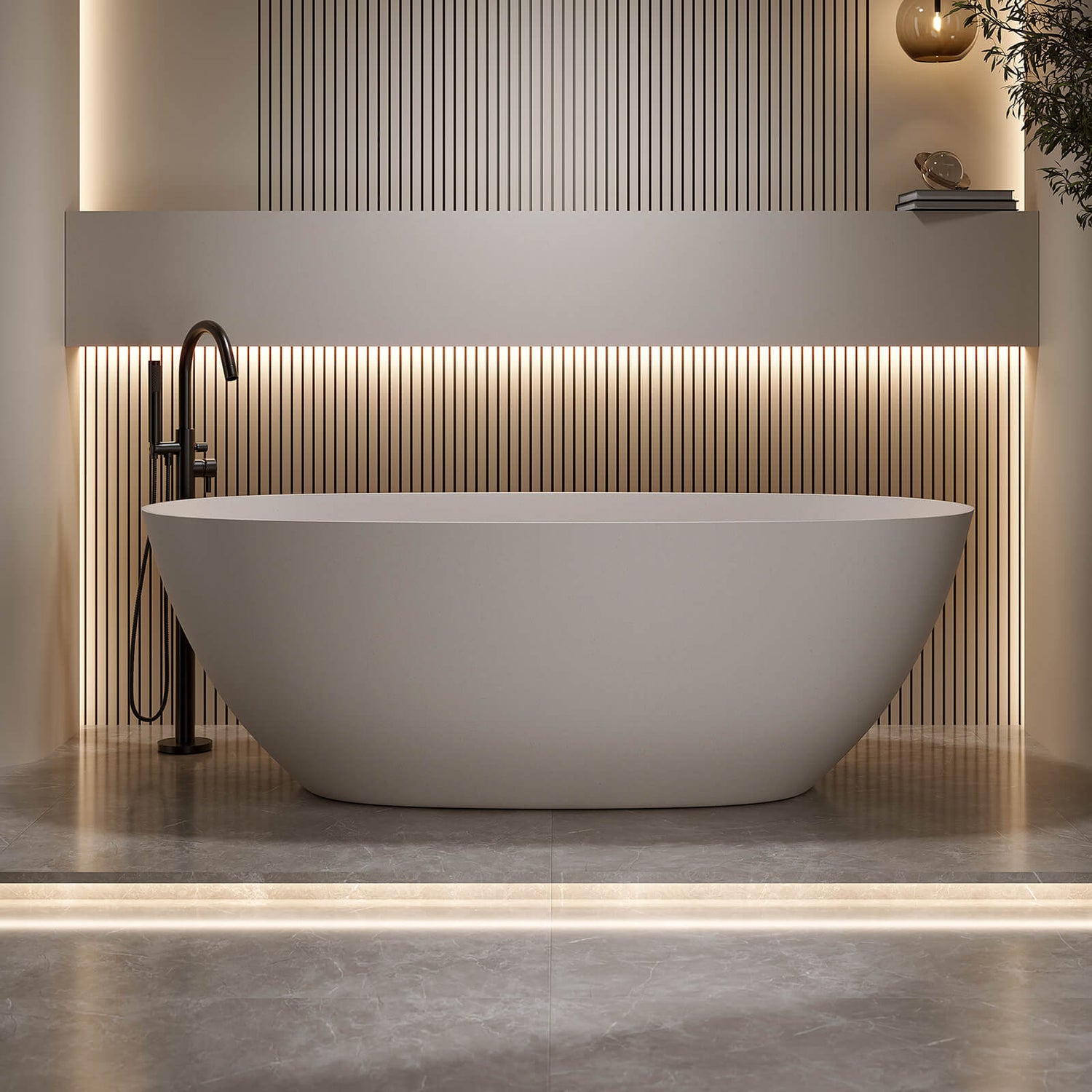 69 inch Beige Solid Surface 2 Person Bathtub