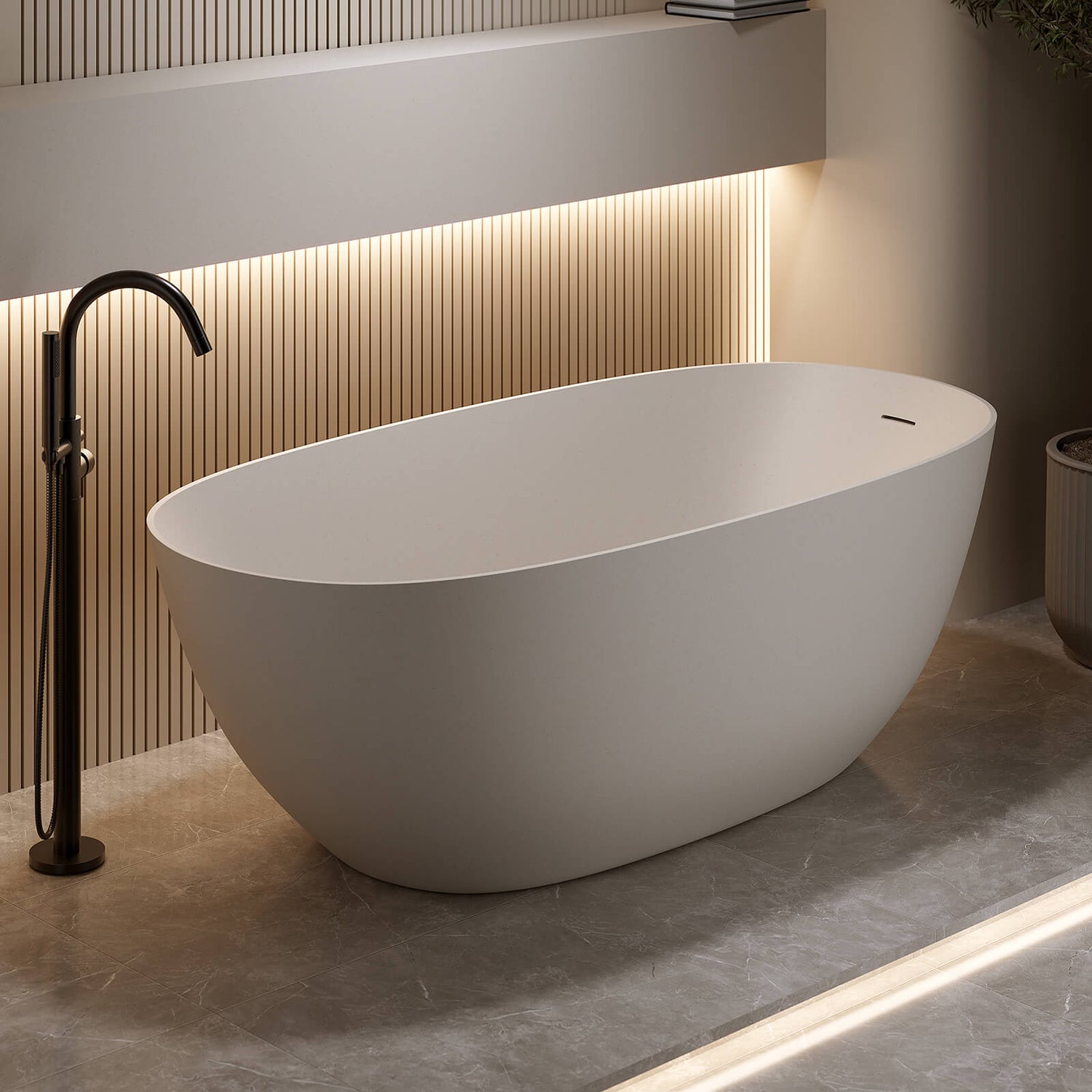 69 inch extra large beige solid surface bathtub with sleek oval basin
