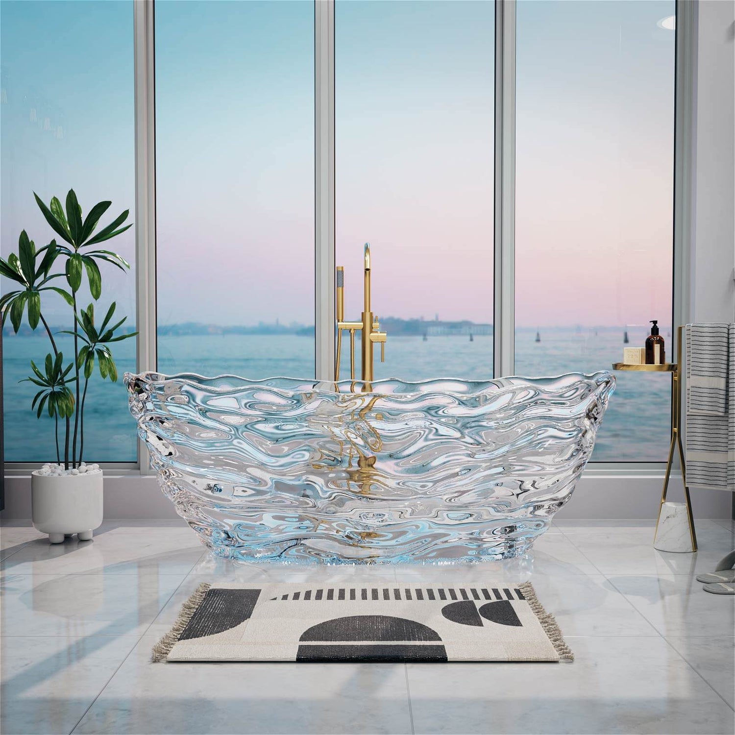69 inch ripple texture transparent crystal bathtub