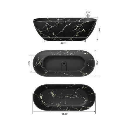 69 inch black oval bathtub dimension diagram with measurements
