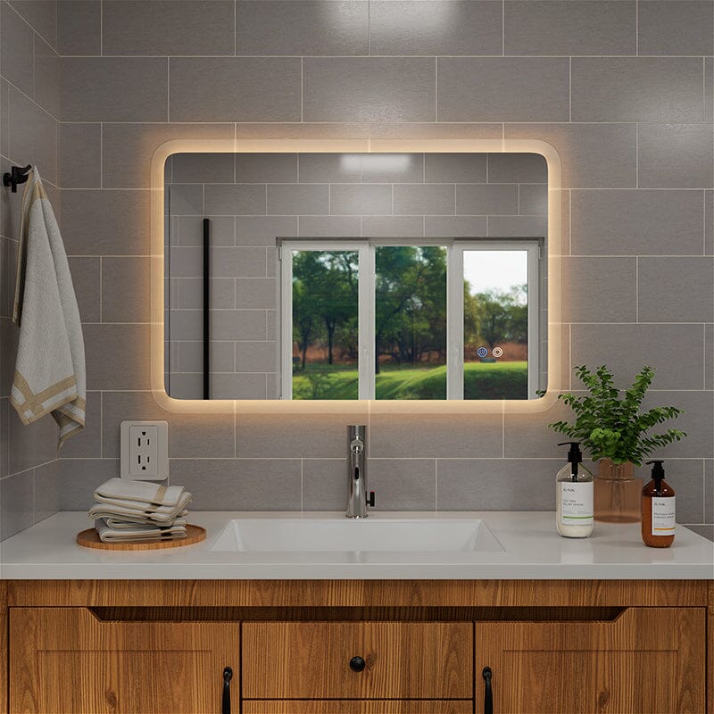 LED Light Bathroom Vanity Rounded Rectangle Mirror Frameless Anti Fog