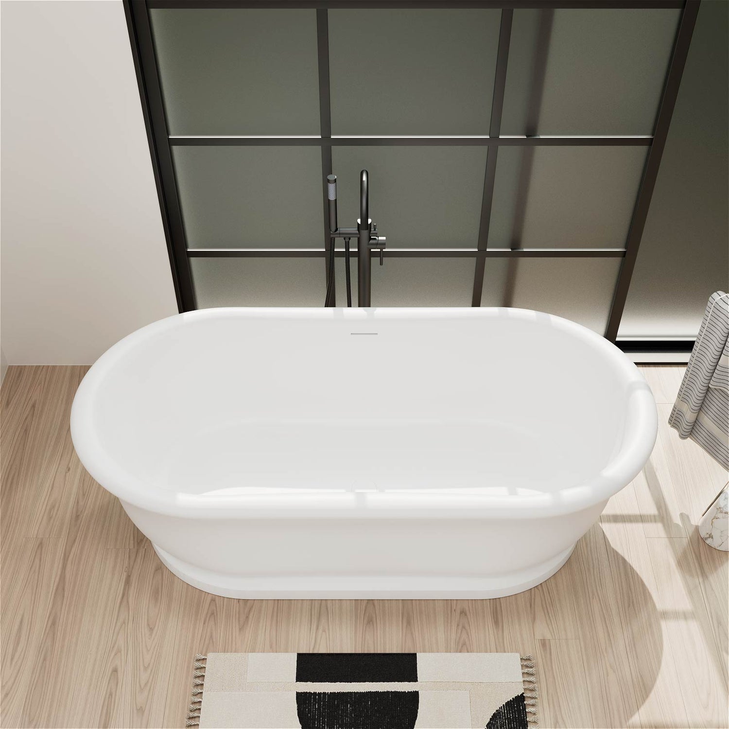 67" Matte White French Vintage Freestanding Pedestal Tub in Solid Surface