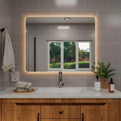 LED Light Bathroom Vanity Rounded Rectangle Mirror Frameless Anti Fog