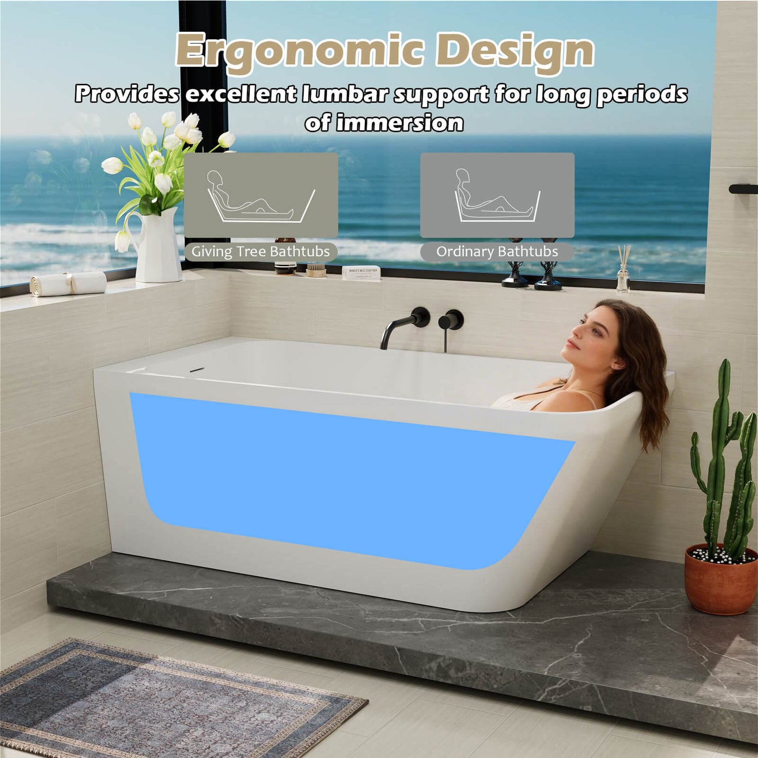 59" Corner Solid Surface Bathtub Two Sided Wall Fit