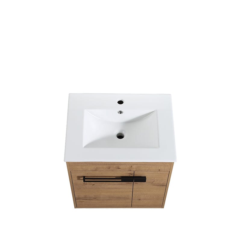 Plywood bathroom vanity with ceramic sink on top