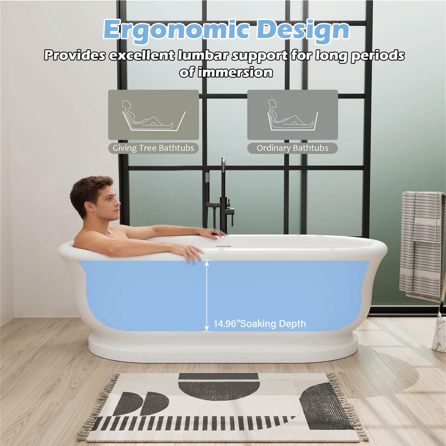 67" Matte White French Vintage Freestanding Pedestal Tub in Solid Surface