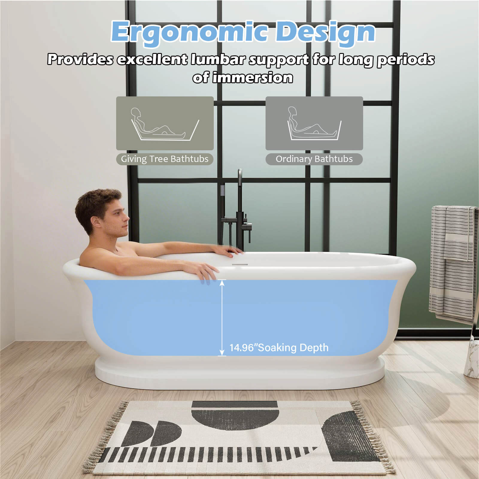 67" Matte White French Vintage Freestanding Pedestal Tub in Solid Surface
