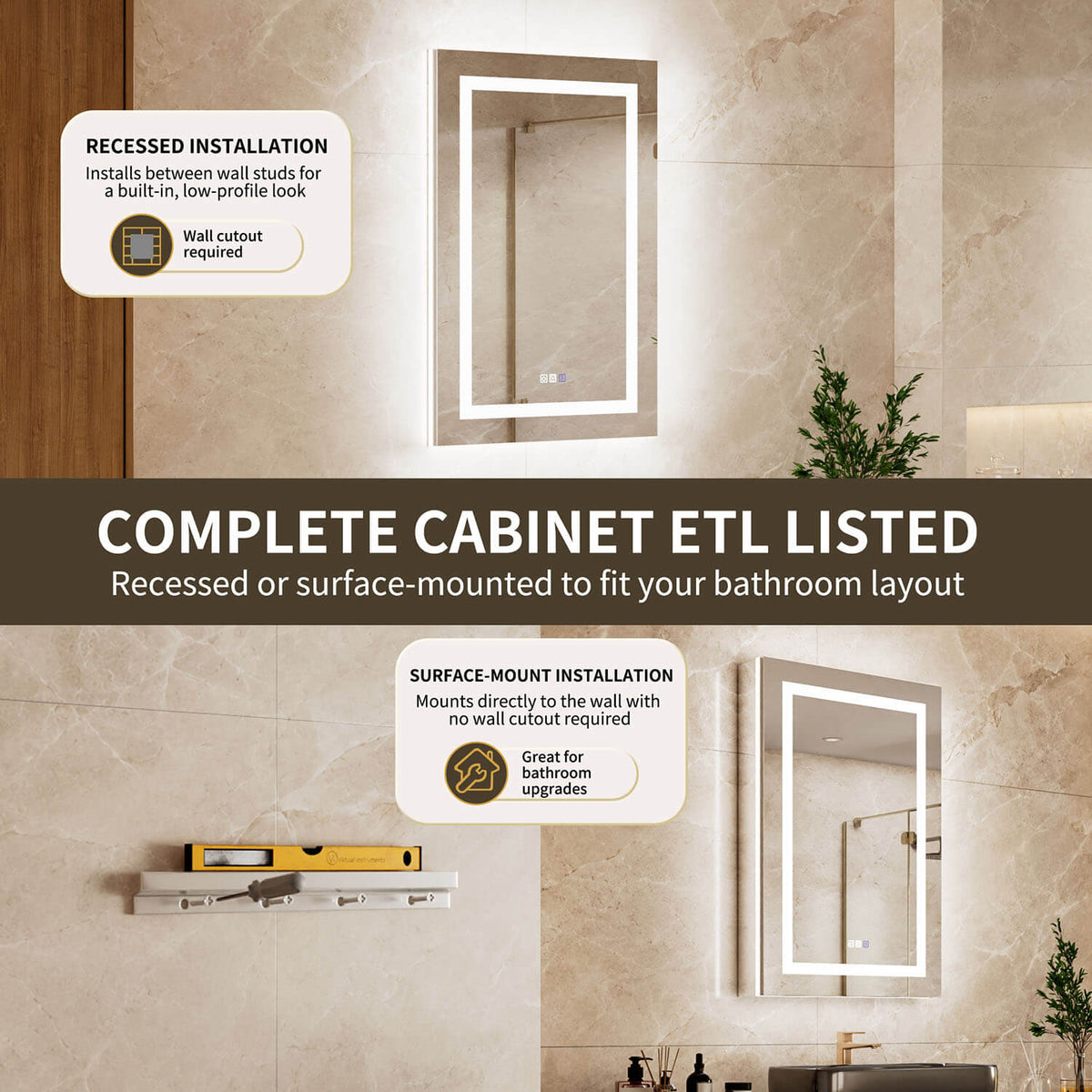 24" x 36" Medicine Cabinet with Mirror, Right Single Door, LED Bathroom Cabinet with Storage, Anti-Fog &amp; Adjustable Shelves