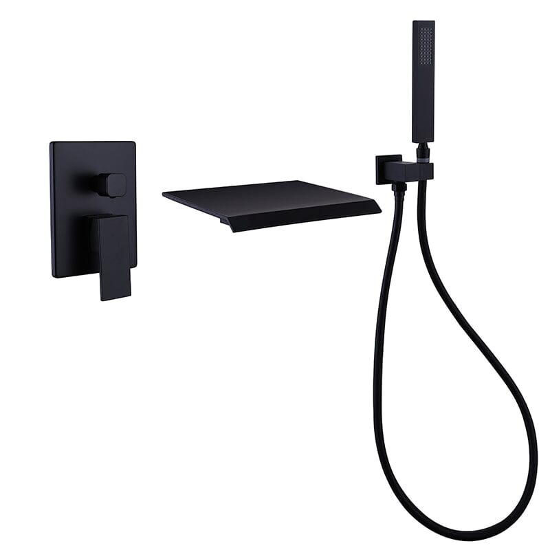 Waterfall Wall Mount Tub Faucet with Hand Shower, Matte Black