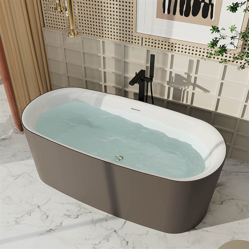 59&quot; Oval Acrylic Soaking Bathtub in Brown