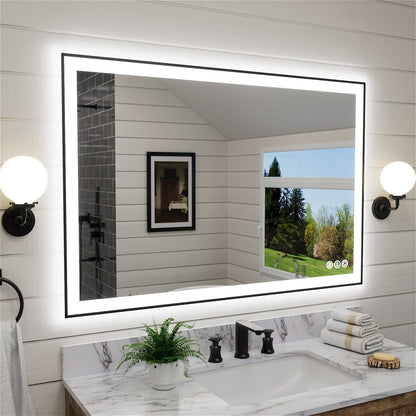 GIVING TREE 40&quot;/48&quot;/55&quot; LED Bathroom Mirror with Black Frame, Anti-Fog, Shatter-Proof, Memory, 3 Colors