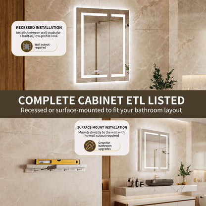 30" x 36" Double Door LED Medicine Cabinet with Mirror, Lighted Bathroom Storage Cabinet with Outlets, USB &amp; Adjustable Shelves