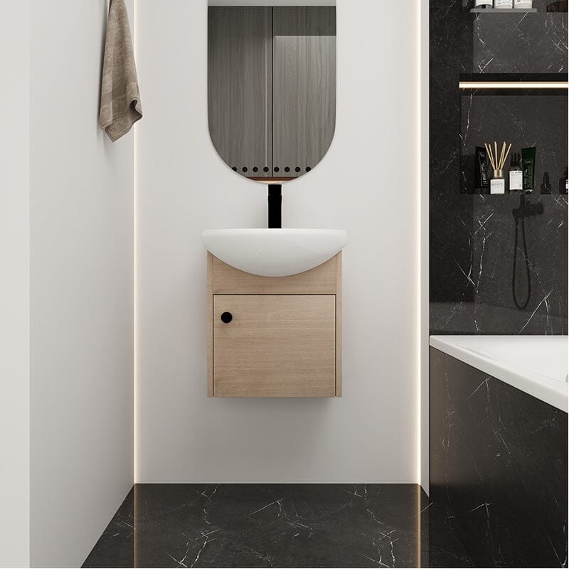 18 Inch Small Size Bathroom Vanity With Ceramic Sink, Wall Mounting Design